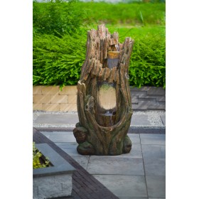 Fontaine de jardin : Fontaine tronc d'arbre Cerda Ubbink haut 150 cm polyr&eacute;sine imitation bois avec pompe et led circuit ferm&eacute;