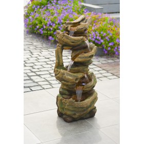 Fontaine de jardin : Fontaine tronc d'arbre Trabia Ubbink haut 105 cm polyr&eacute;sine imitation bois avec pompe et led circuit ferm&eacute;