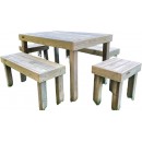 Salon de jardin 1 table 120x76 cm 2 tabourets et 2 bancs pin trait&eacute; en autoclave