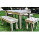 Salon de jardin 1 table 120x76 cm 2 tabourets et 2 bancs pin trait&eacute; en autoclave