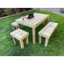 Salon de jardin 1 table 120x76 cm 2 tabourets et 2 bancs pin trait&eacute; en autoclave