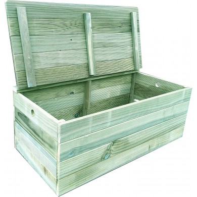 Coffre de rangement, banc en bois de pin traité en autoclave livré monté