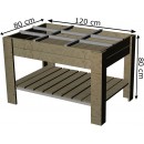 Table de culture 80 x 120 x hauteur 80 cm avec tablette inf&eacute;rieure en bois de pin