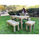 Salon de jardin 1 table 120x76 cm 2 tabourets et 2 bancs pin trait&eacute; en autoclave