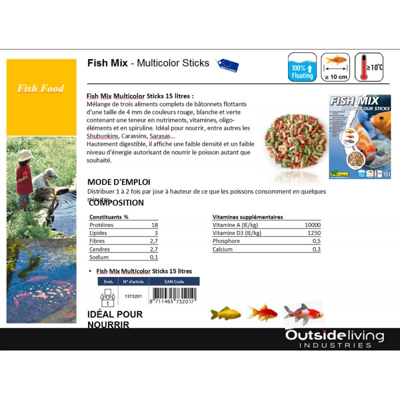 Fish Mix multicolor Ubbink aliments poisson Sticks 15 litres