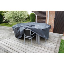 Housse de protection table rectangulaire ovale PE 100 g/m² graphite H70 x 170 x 130 cm