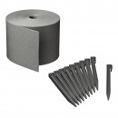 Bordure de jardin flexible en PE recycl&eacute; &eacute;paisseur 3 mm, Gris H15 cm x 10 m et 10 piquets de 26.7 cm