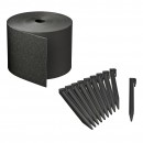 Bordure de jardin flexible en PE recycl&eacute; &eacute;paisseur 3 mm, Noire H15 cm x 10 m et 10 piquets 26.7 cm