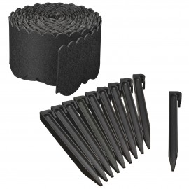 Bordure de jardin ondulée haut et bas PE recyclé noir H13 cm x 12 m et 10 poteaux 27.5 cm Nature