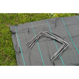 100 Agrafes métalliques Nature pour fixation au sol de paillage ou feutre diam 4 mm Haut 20 cm largeur 25 cm