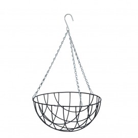 12 Corbeilles suspendues, armature métal laquée époxy vert,chaînette - H13 x Ø25 cm