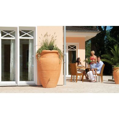 Récupérateur d'eau Amphore Antik de 600 litres polyéthylène terre cuite avec bac à plantes, collecteur filtrant et robinet