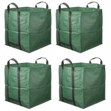 Lot de  4 Sac à déchets multi-usages avec poignées PP, vert, 170 g/m², max. 200 kg, 325 l - H68 x 68 x 70 cm