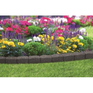 4 Bordures de jardin Nature en caoutchouc recyclé à 98,5%, H 9,5 x 121,5 x 5 cm